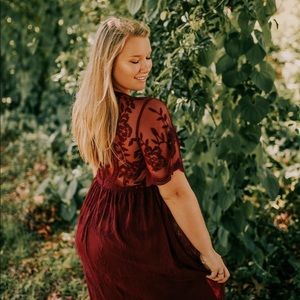 Lace/Mesh Pink Blush Maxi Dress